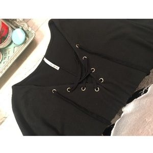 Black comfy tie up pullover